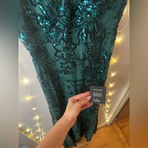 Lulus Photo Finish Forest Green Sequin Lace-Up Maxi Dress